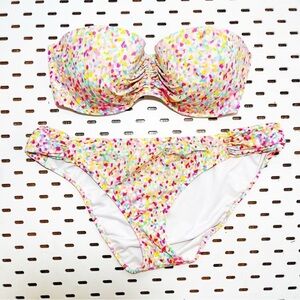 VICTORIA’S SECRET Colorful Confetti Strapless Swim Top & Bottom Bikini 2pc Set